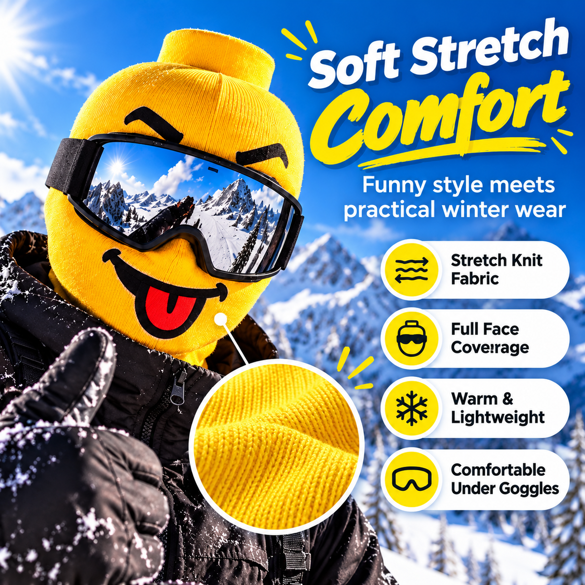 🔥Last Day 50% OFF🏂Funny Yellow Block-Head Ski Mask – Full Face Winter Balaclava for Skiing & Snowboarding
