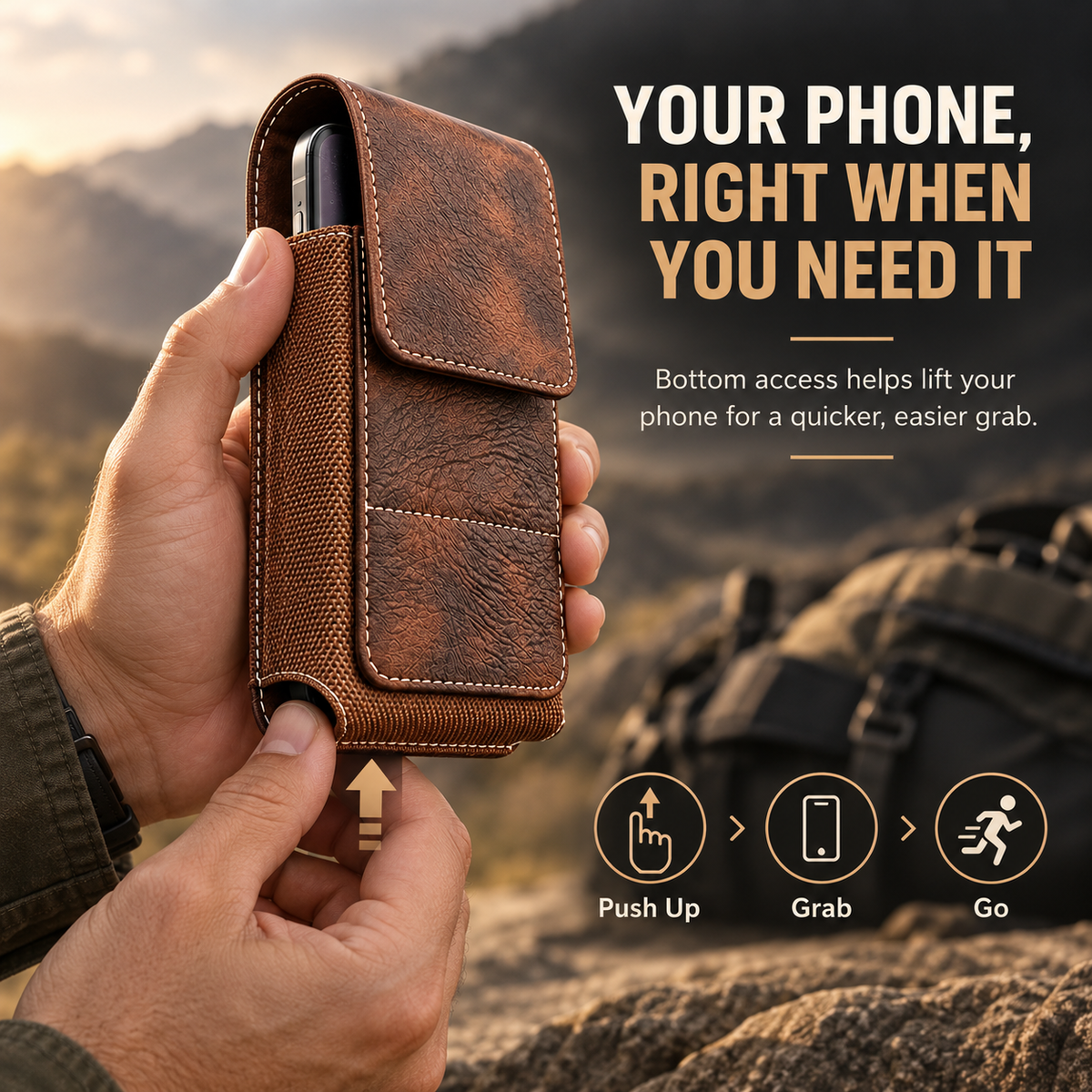 Men’s Waist Phone Pouch with Magnetic Closure, Card Slot & Metal Belt Clip