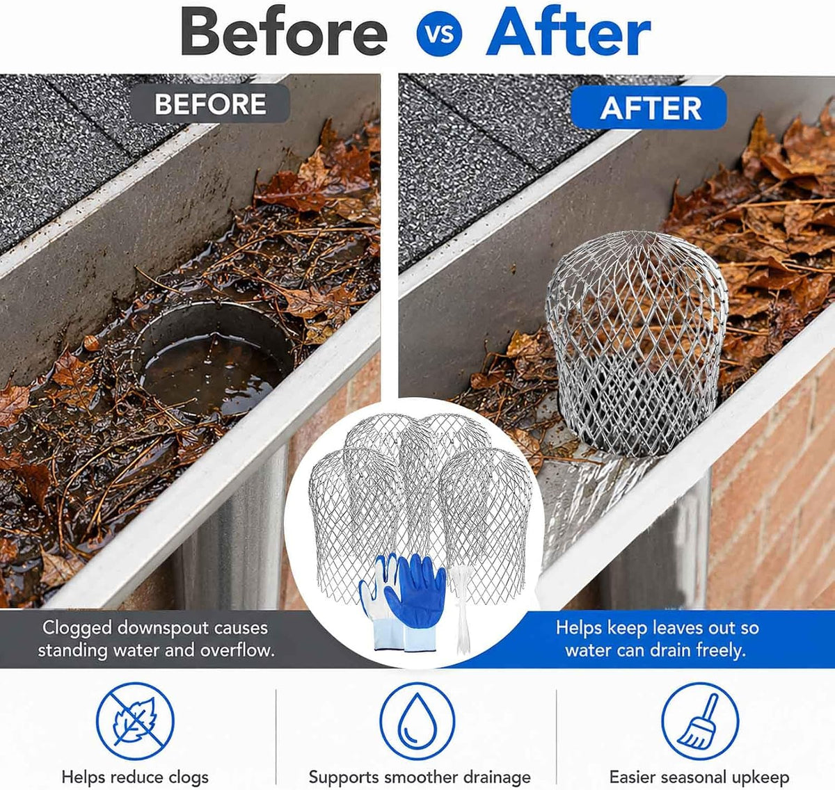 ✨Aluminum Alloy Gutter Guard Filter, Roof Rain Gutter Downspout Strainer, Anti‑Clog Leaf Debris Catcher for Home Drainage System
