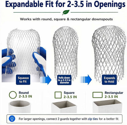 ✨Aluminum Alloy Gutter Guard Filter, Roof Rain Gutter Downspout Strainer, Anti‑Clog Leaf Debris Catcher for Home Drainage System