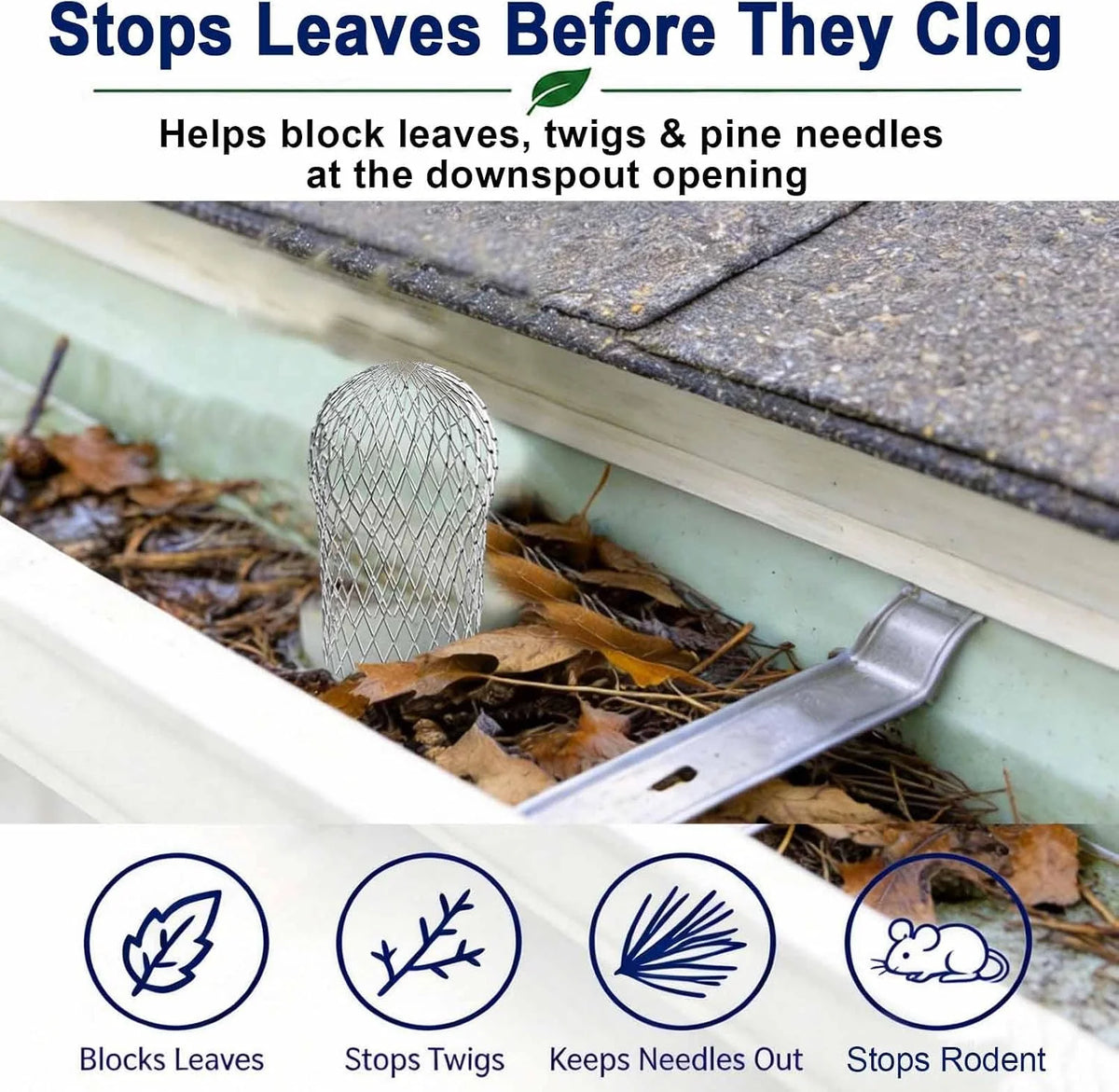 ✨Aluminum Alloy Gutter Guard Filter, Roof Rain Gutter Downspout Strainer, Anti‑Clog Leaf Debris Catcher for Home Drainage System