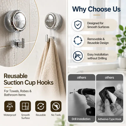 ABS Reusable Suction Hooks & Rails - No Nails No Holes, No Tools/Drill Required