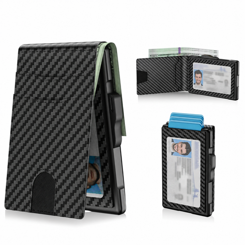 🔥Minimalist Pop-Up Wallet for Men – RFID Blocking Aluminum Card Holder with Cash Slot, ID Window & Leather Front Pocket