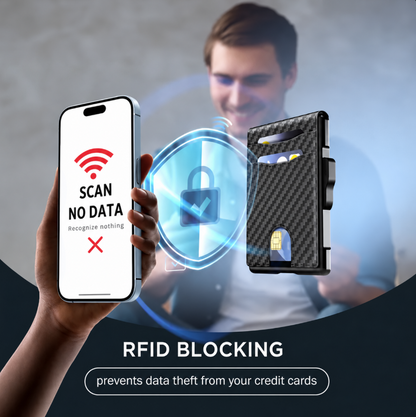 🔥Minimalist Pop-Up Wallet for Men – RFID Blocking Aluminum Card Holder with Cash Slot, ID Window & Leather Front Pocket