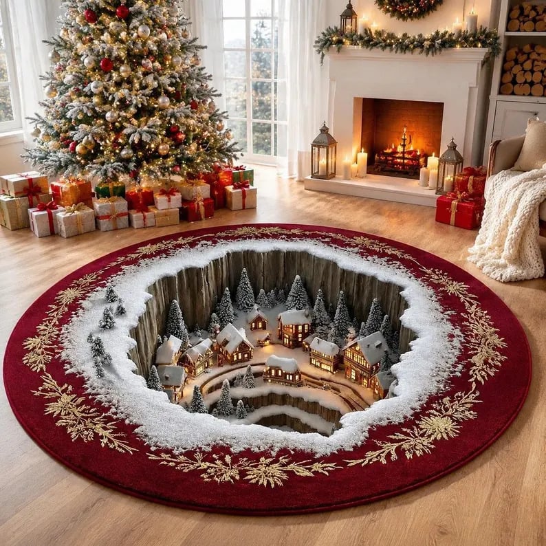 💯🎄3D Christmas Gnome Optical Illusion Round Rug | Fun Festive Home Decor Must‑Have⭐🏠🎁