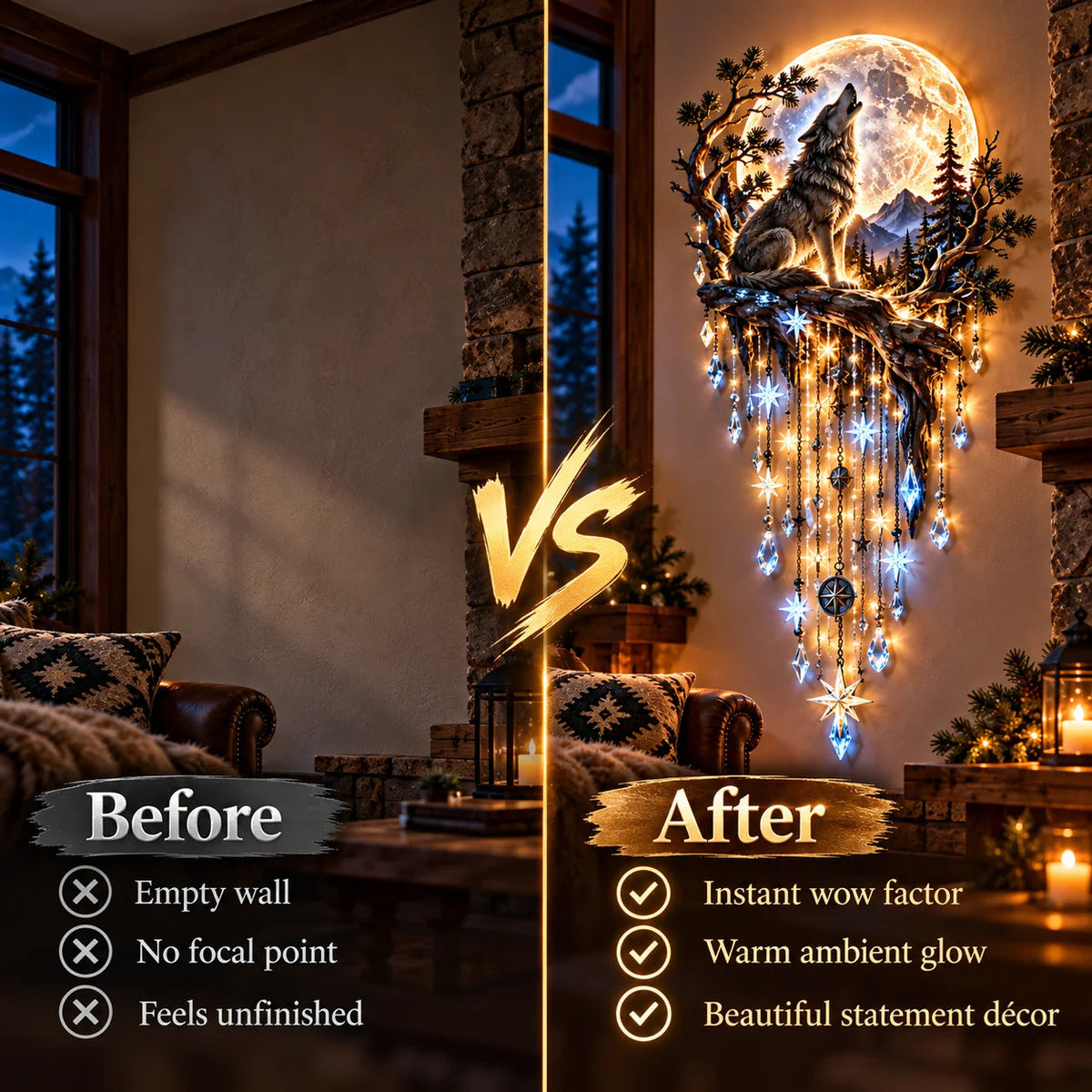 🐺🌕 Wolf Howling Moon Starfall Wall Light – Bring The Wild Home