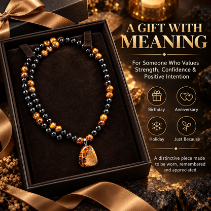 Tiger Eye & Black Bead Pendant Necklace