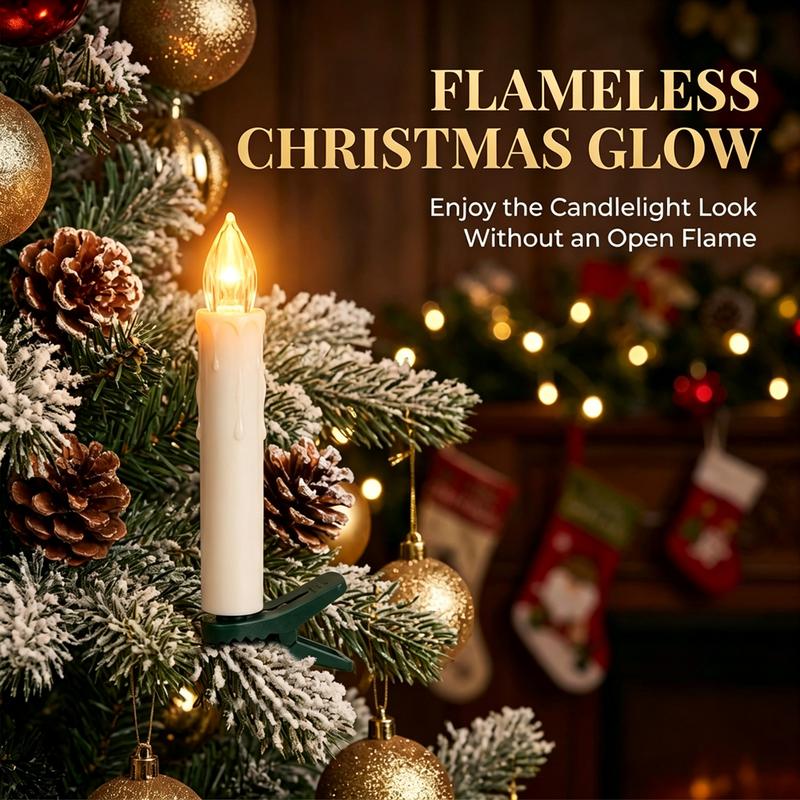 LED Flameless Candle Clip Lights with Remote, 10 Pack Battery-Operated Dimmable Lights with Timer, Flickering & Steady Modes, Batteries Included for Christmas Tree, Decorations for Room