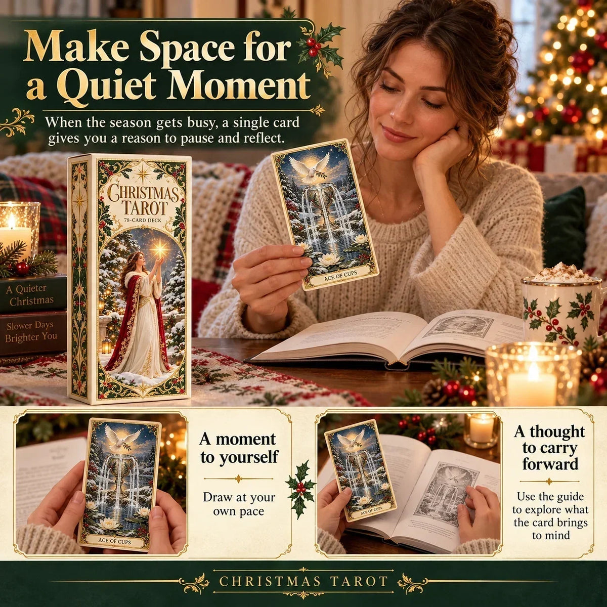 🔮Christmas Tarot Deck Gift Set – 78 Festive Cards & 12-Day Reflection Guide