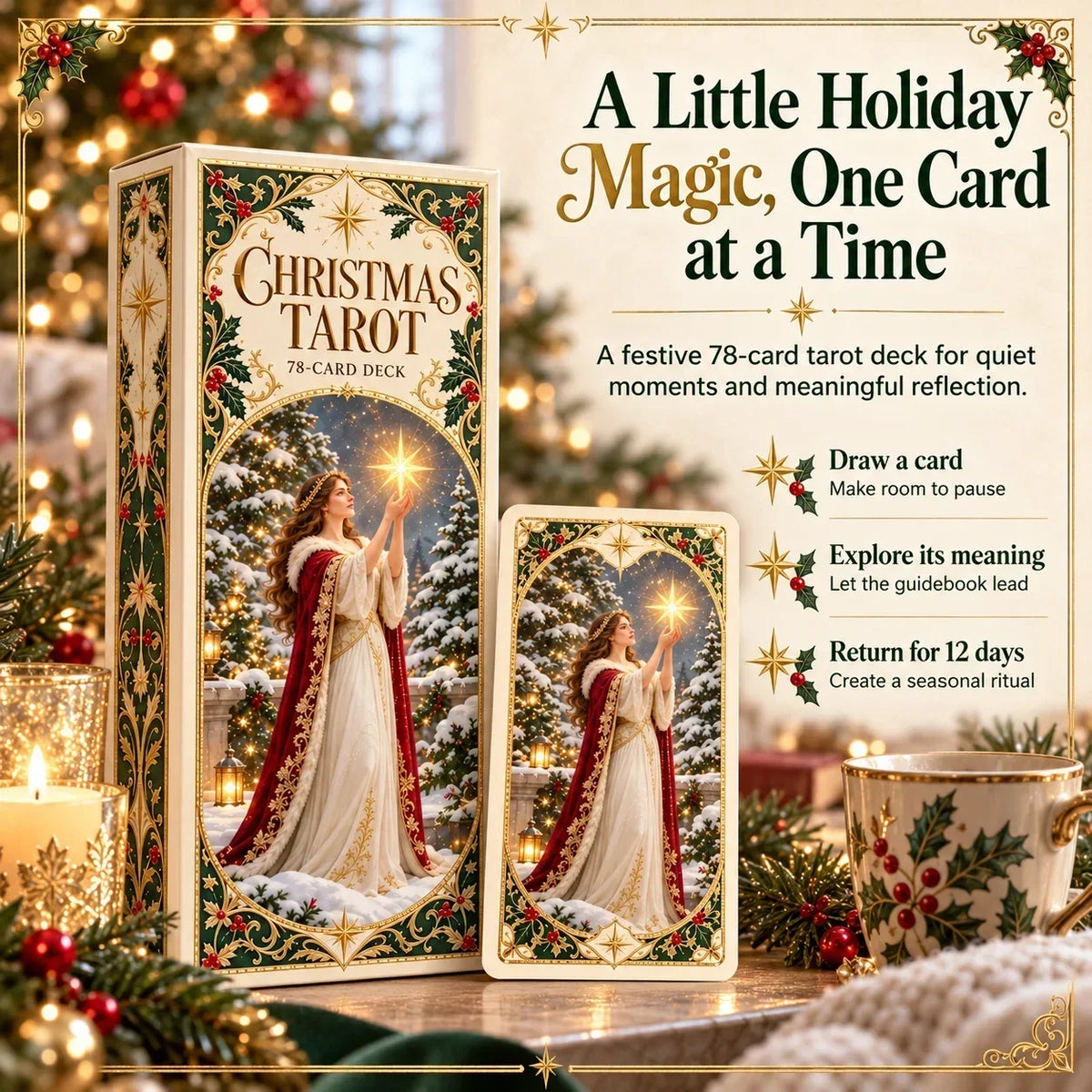 🔮Christmas Tarot Deck Gift Set – 78 Festive Cards & 12-Day Reflection Guide
