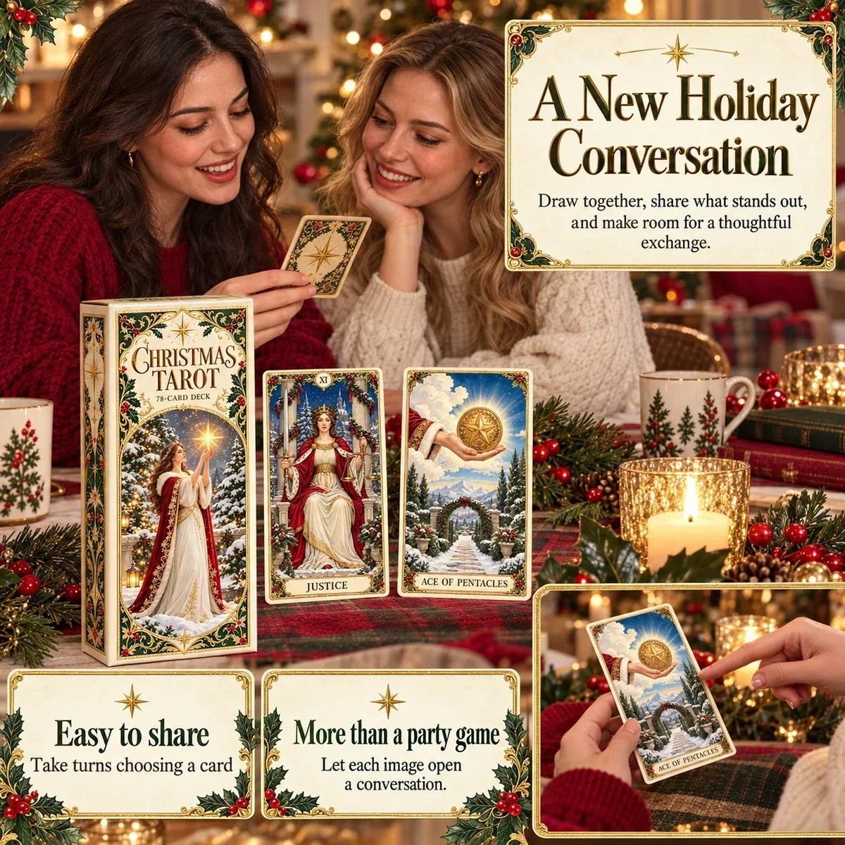 🔮Christmas Tarot Deck Gift Set – 78 Festive Cards & 12-Day Reflection Guide