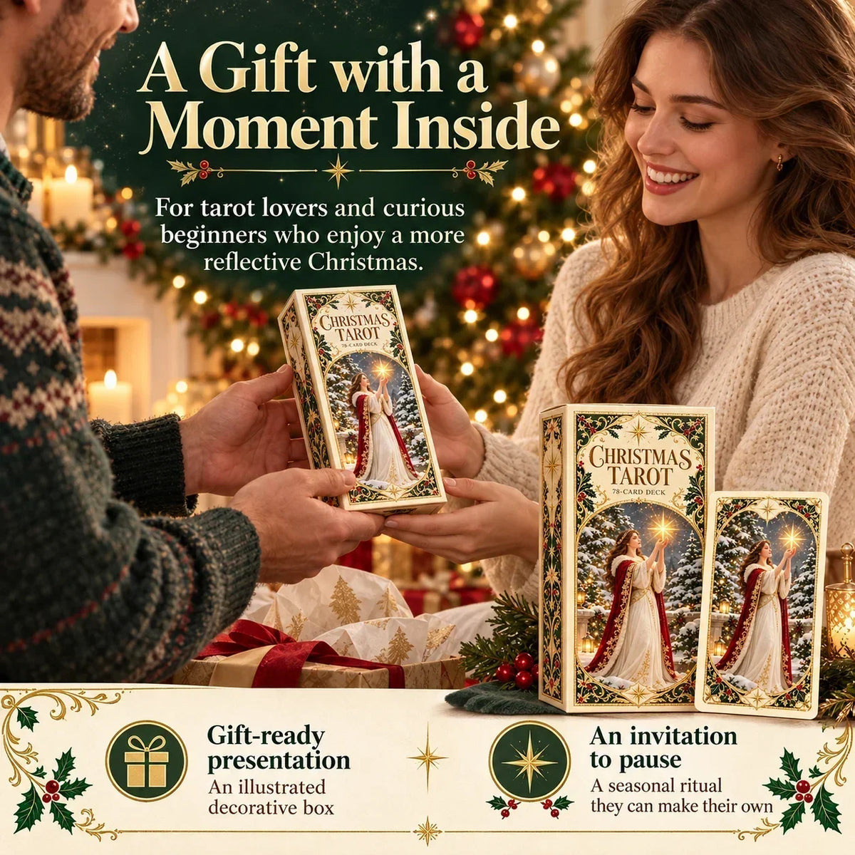 🔮Christmas Tarot Deck Gift Set – 78 Festive Cards & 12-Day Reflection Guide