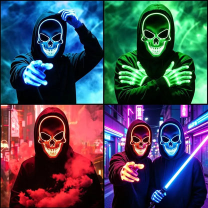 Halloween LED Scary Skeleton Hacker Mask - One Size Cosplay Horror Mask Party Clothing, Creepy Accessories, Multi-Color Glowing Lights