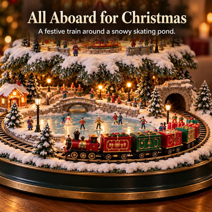 🎄 Lighted Christmas Village Tree with Train & Carousel