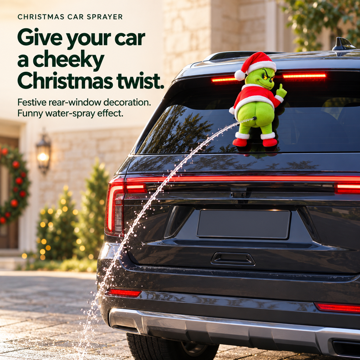 🎄 Funny Water-Spraying Christmas Car Decoration – A Cheeky Holiday Surprise 💦