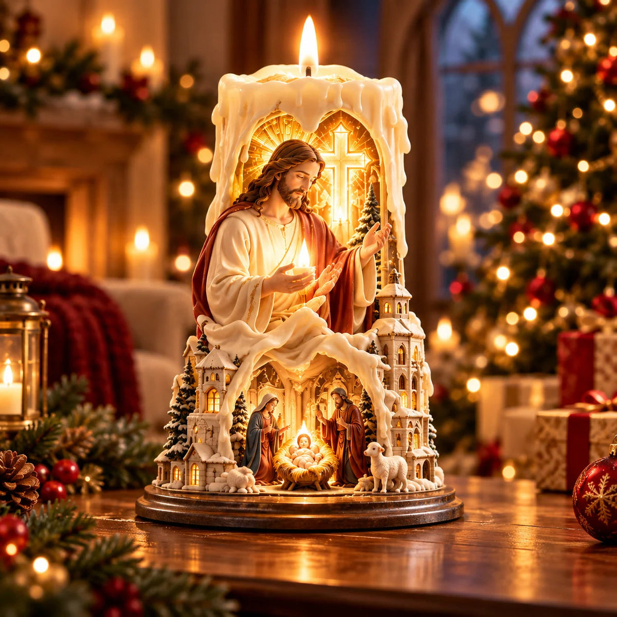 🔥LAST DAY 50%✝️✨ Jesus Light of Faith™ – 3D Jesus Nativity Scented Candle with Glowing Cross | Christian Christmas Gift of Faith, Hope & Love