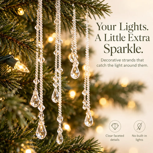 ✨ Reusable Clear Beaded Tinsel – Teardrop Icicle Strands for Christmas Trees