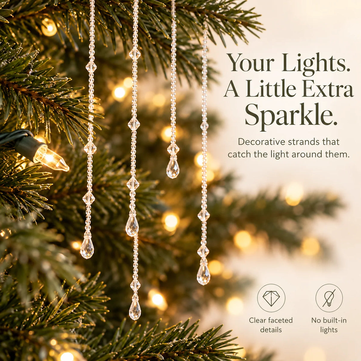 ✨ Reusable Clear Beaded Tinsel – Teardrop Icicle Strands for Christmas Trees