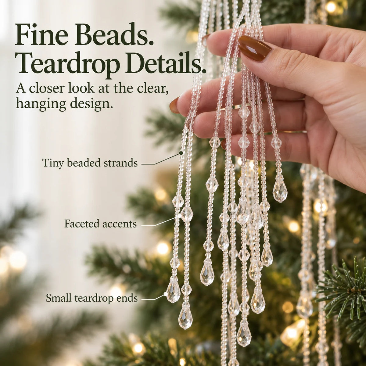 ✨ Reusable Clear Beaded Tinsel – Teardrop Icicle Strands for Christmas Trees
