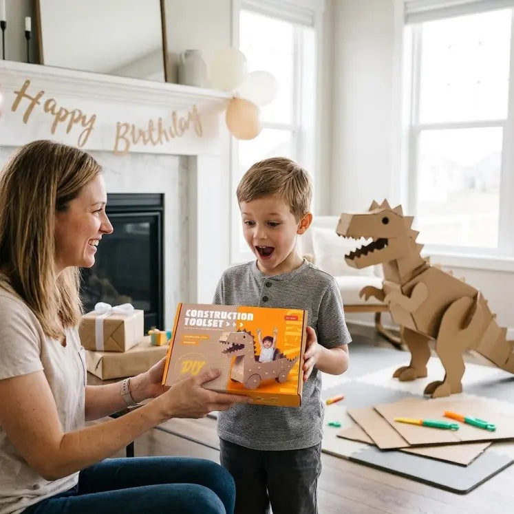 Kids Cardboard DIY Building Kit - Safe Rebuildables, Hole-Making Implements, Folding Tools - STEM Educational Engineering Craft Toys, Cool Gifts for Kids Ages 3+