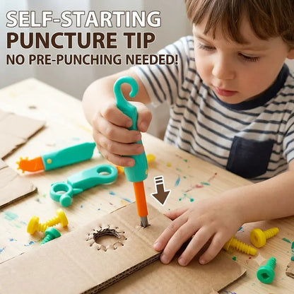 Kids Cardboard DIY Building Kit - Safe Rebuildables, Hole-Making Implements, Folding Tools - STEM Educational Engineering Craft Toys, Cool Gifts for Kids Ages 3+