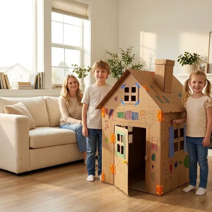 Kids Cardboard DIY Building Kit - Safe Rebuildables, Hole-Making Implements, Folding Tools - STEM Educational Engineering Craft Toys, Cool Gifts for Kids Ages 3+