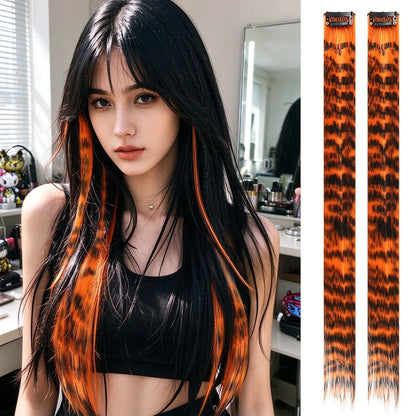 Colored clip-on highlights hair extensions（2Pcs）