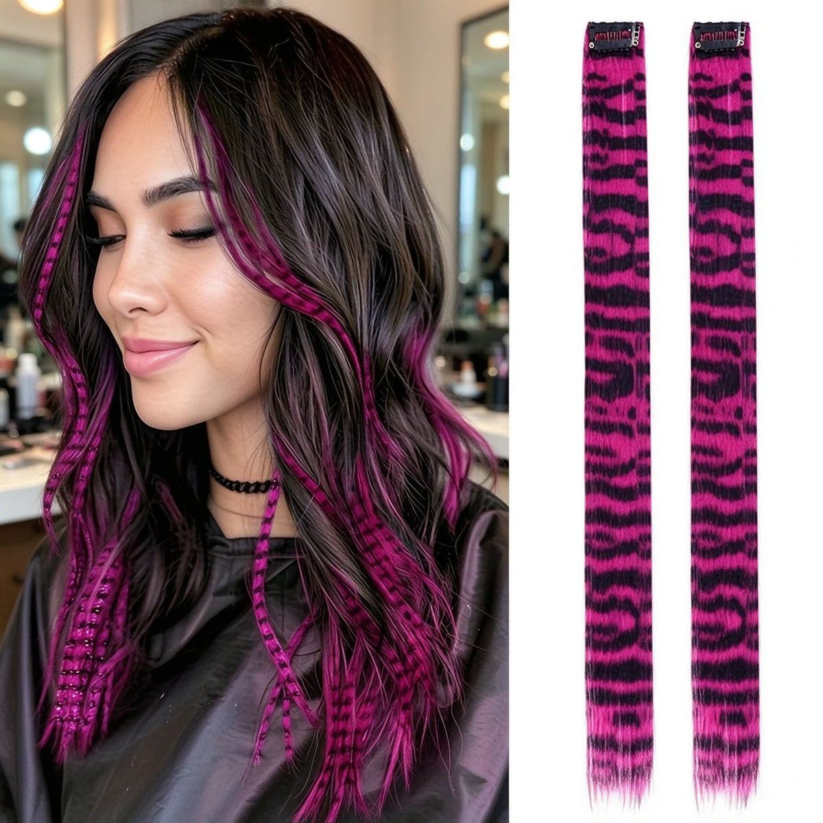 Colored clip-on highlights hair extensions（2Pcs）