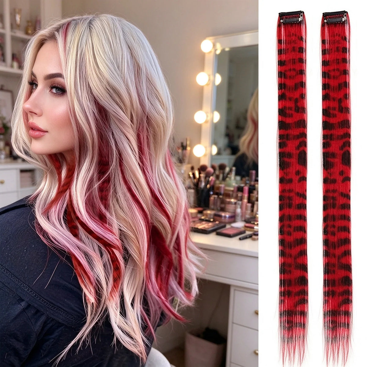 Colored clip-on highlights hair extensions（2Pcs）