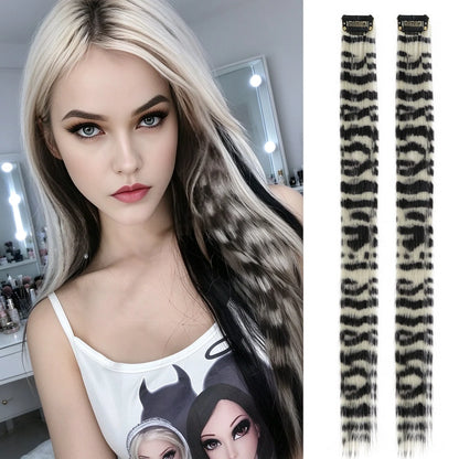 Colored clip-on highlights hair extensions（2Pcs）