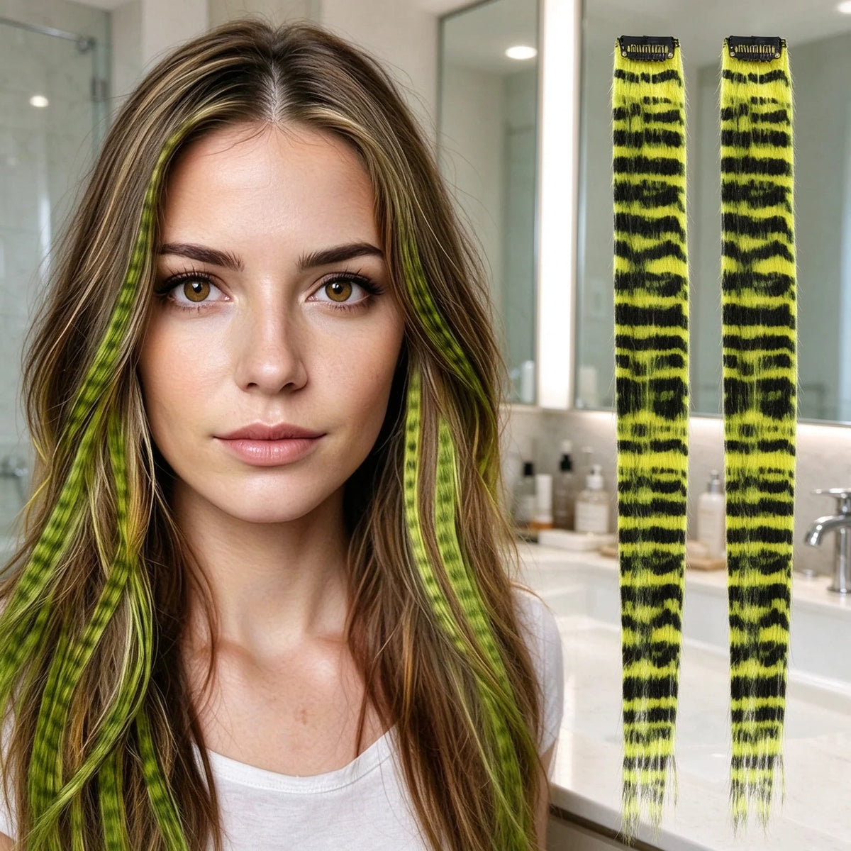 Colored clip-on highlights hair extensions（2Pcs）