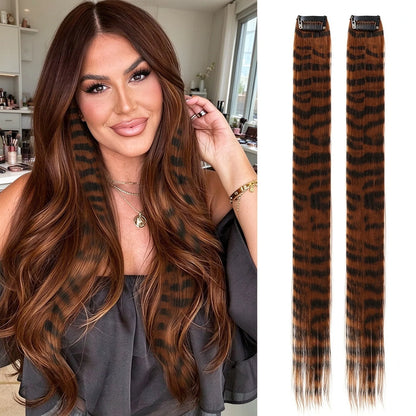 Colored clip-on highlights hair extensions（2Pcs）