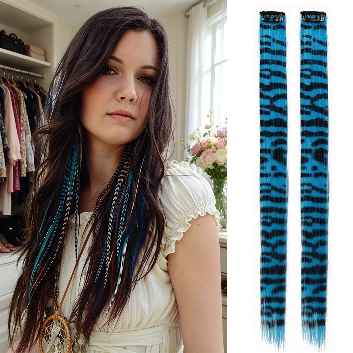 Colored clip-on highlights hair extensions（2Pcs）