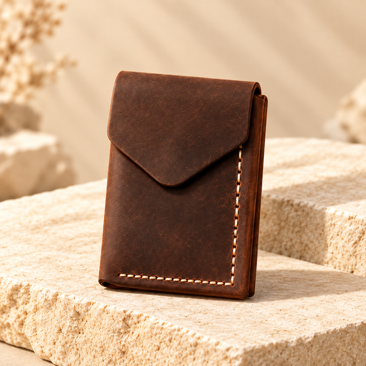 Handmade genuine leather wallet – Slim Magnetic Card & Cash Holder for Men