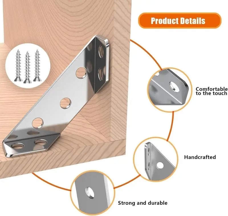 Stainless Steel Corner Brace,90°Right AngleSupport Bracket for Cabinets & Furniture