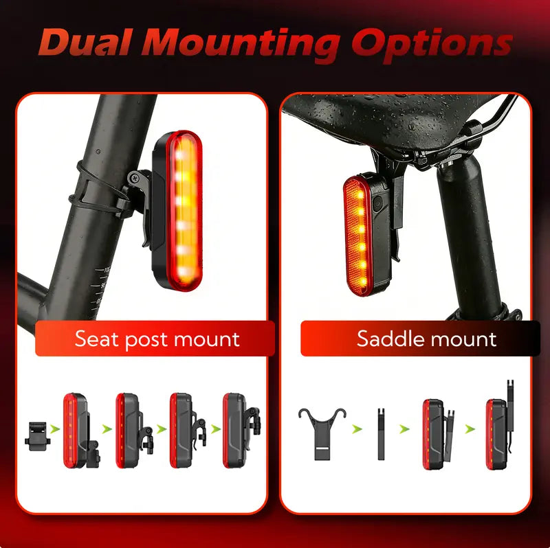 Unisex Smart Bike Tail Light - 3.15in, 5 LED, Laser Indicator