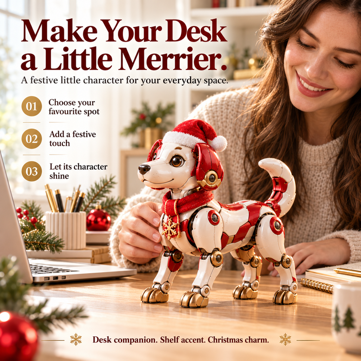 🎄 2-in-1 Christmas Puppy Transformer – Egg-to-Dog Figure with Festive Red & Gold Details 🎁