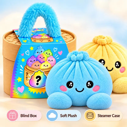 Cute Plush Stuffed Dumpling Squishies with Bamboo-Style Steamer Basket, Big Rainbow Squishy Toy