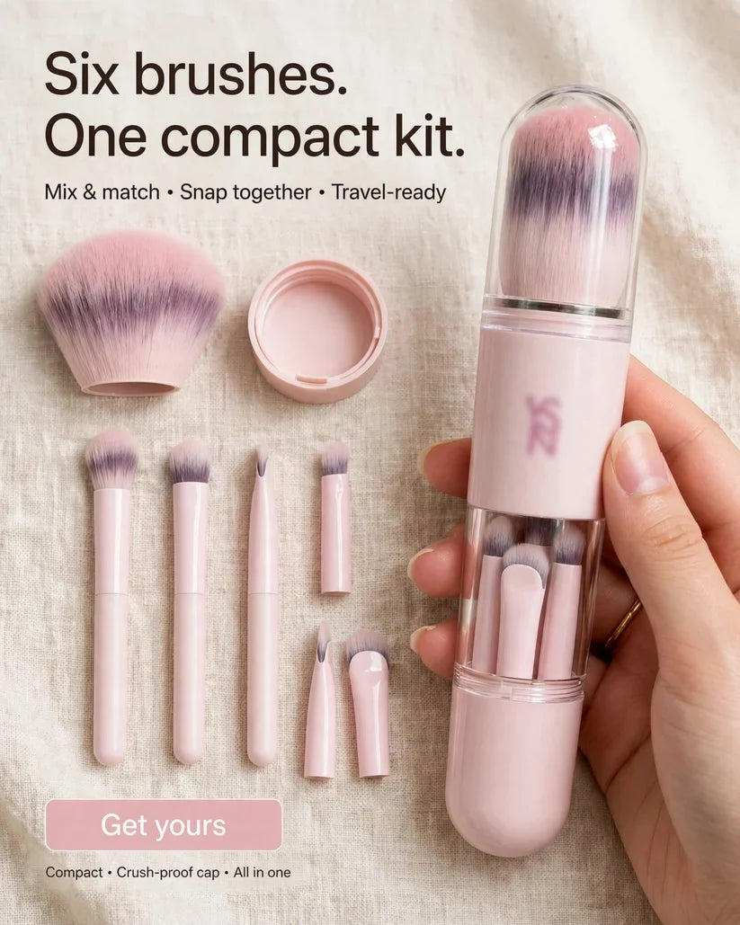 🖌️LAST DAY SALE 50% OFF !!📢Portable Retractable Makeup Brush Set Multifunctional Travel Cosmetic Tool with Powder Blush and Silicone Lip Brush