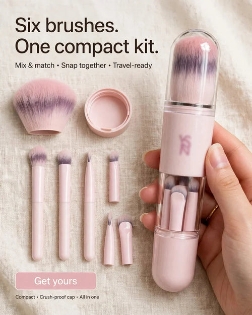 🖌️LAST DAY SALE 50% OFF !!📢Portable Retractable Makeup Brush Set Multifunctional Travel Cosmetic Tool with Powder Blush and Silicone Lip Brush
