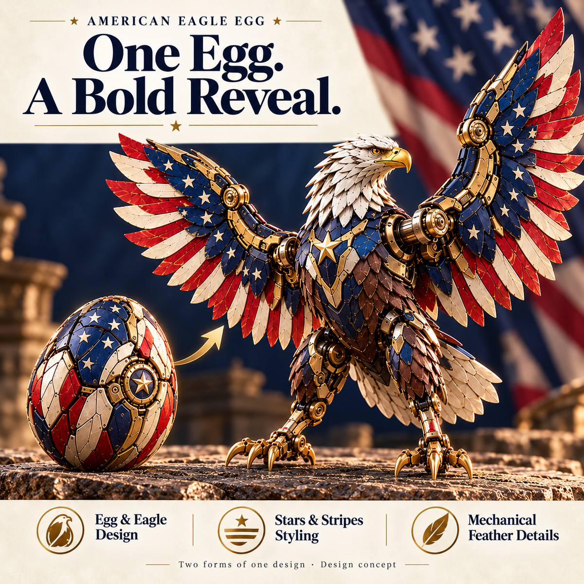 🔥LAST DAY 49% OFF -🦅 American Eagle Transforming Egg – Stars & Stripes Mechanical Figure with Bold Wing Details