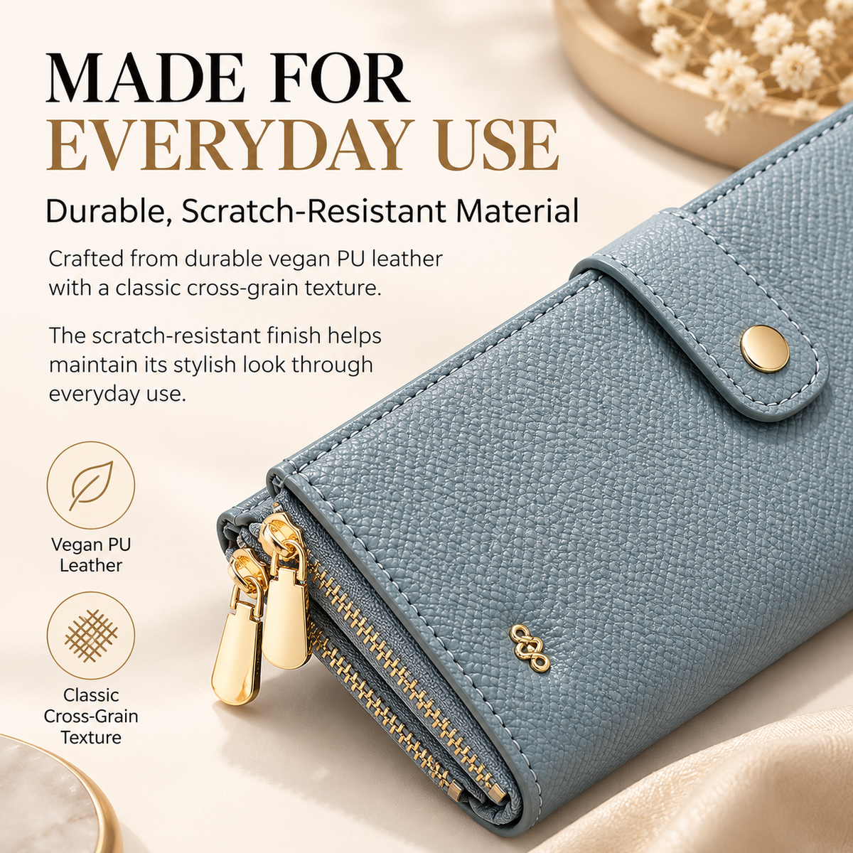 ✨ RFID Blocker Bifold Wallet – Women's Vegan PU Zip Wallet with 16 Card Slots, 2 ID Windows & 2 Zipper Pockets