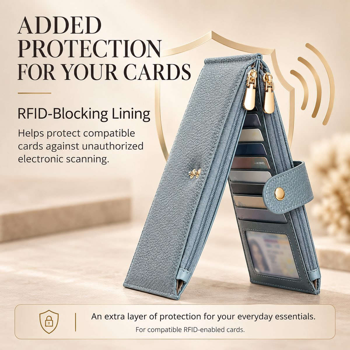 ✨ RFID Blocker Bifold Wallet – Women's Vegan PU Zip Wallet with 16 Card Slots, 2 ID Windows & 2 Zipper Pockets