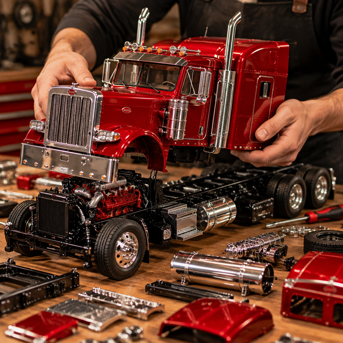 🔥LAST DAY 49%🚛 Candy Apple Red American Truck Model Kit – Build Your O ...