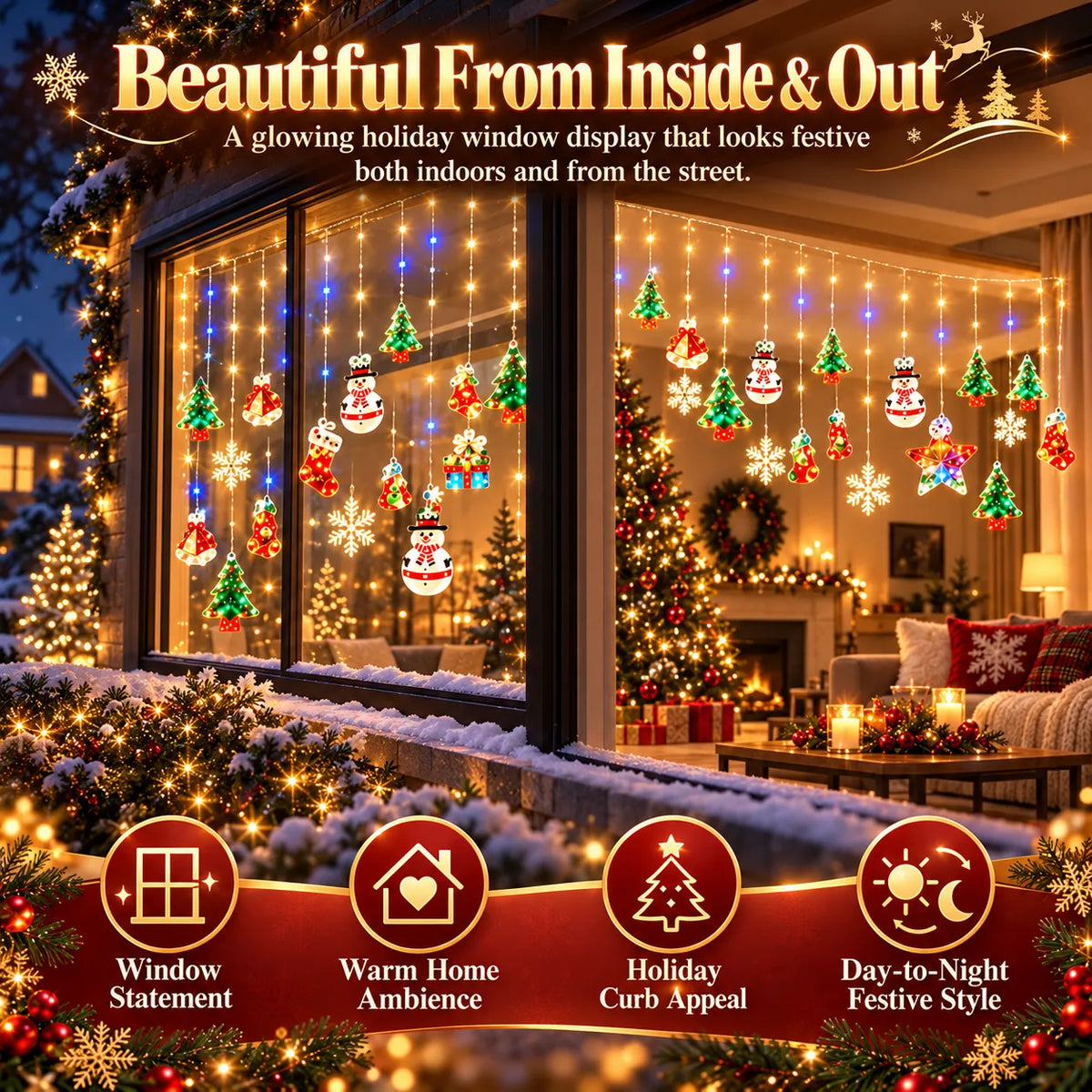 🎁Christmas Ornament Curtain Lights – Light-Up Holiday Window Decorations for Home