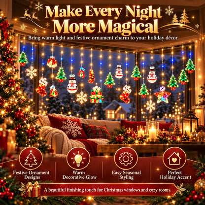 🎁Christmas Ornament Curtain Lights – Light-Up Holiday Window Decorations for Home