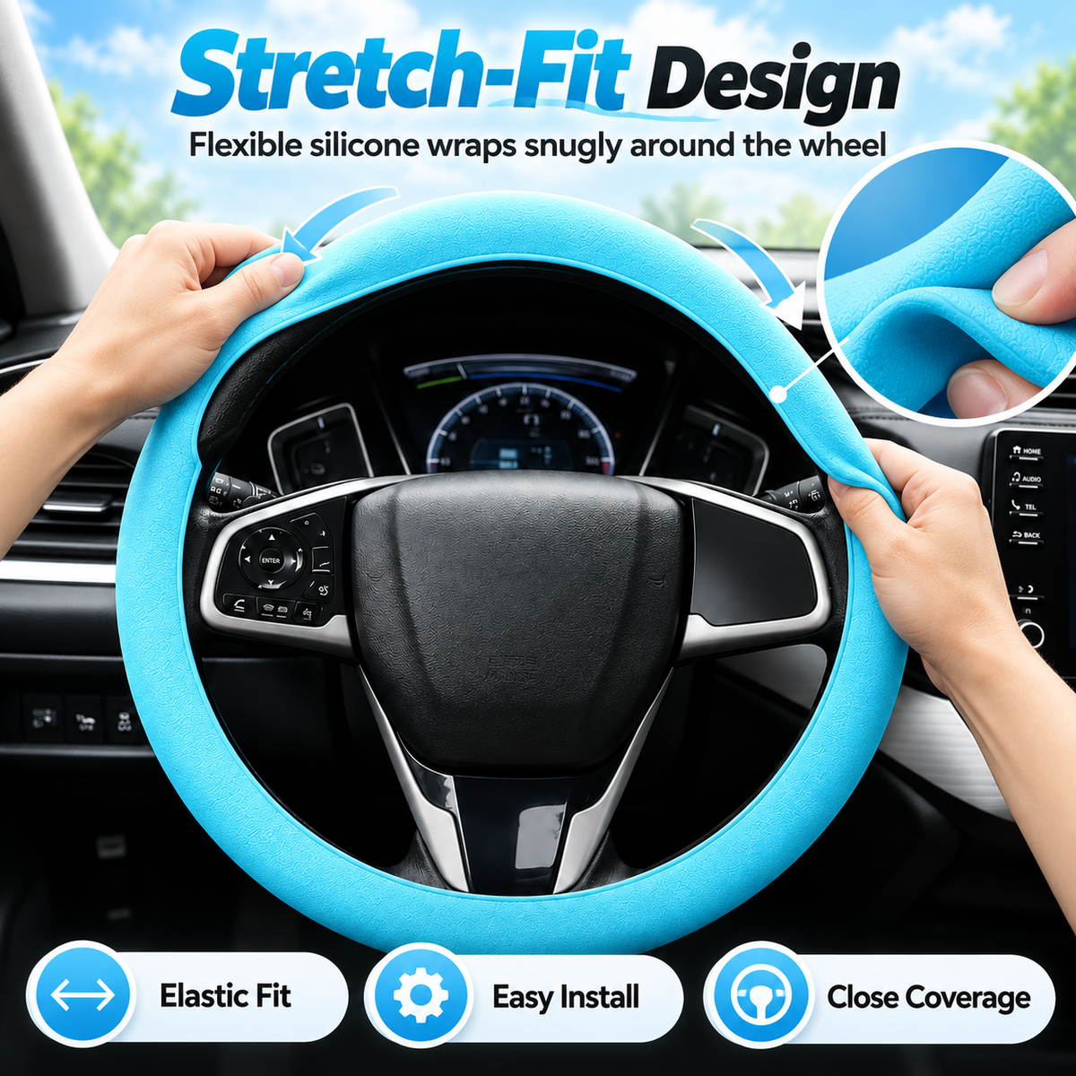 🚗Elastic Silicone Anti-Slip Car Steering Wheel Cover