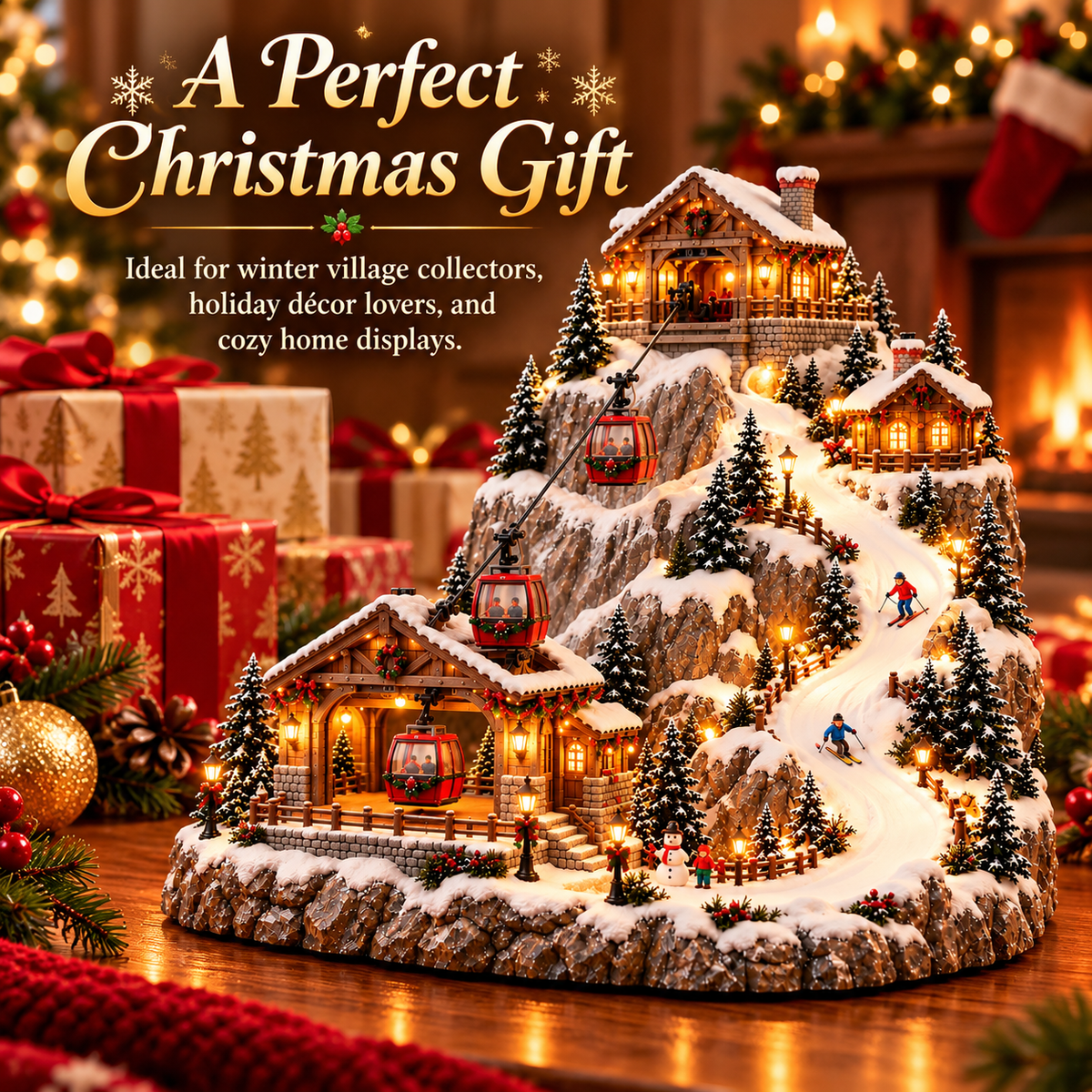 🔥 LAST DAY 49% OFF 🔥 Animated Christmas Mountain Cable Car Village™ – Lighted Alpine Ski Resort Scene with Moving Gondolas & Cozy Holiday Chalets ✨