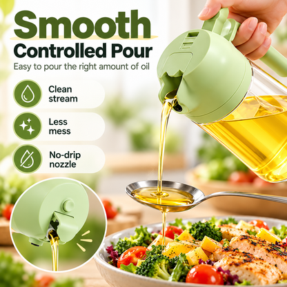 2-in-1 Glass Oil Sprayer Bottle – 470ml Refillable Cooking Oil Dispenser