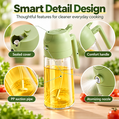 2-in-1 Glass Oil Sprayer Bottle – 470ml Refillable Cooking Oil Dispenser